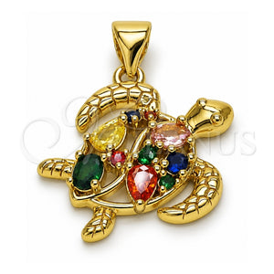Dije Elegante 05.459.0073 Oro Laminado, Diseño de Tortuga y Gota, con Zirconia Cubica Multicolor, Pulido, Tono Dorado