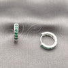 Argolla Huggie 02.282.0181.16 Rodio Laminado, con Zirconia Cubica Verde, Pulido, Tono Plateado