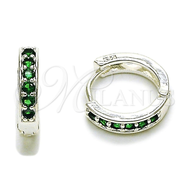 Argolla Huggie 02.282.0181.16 Rodio Laminado, con Zirconia Cubica Verde, Pulido, Tono Plateado