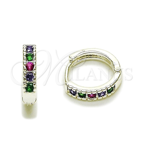 Argolla Huggie 02.282.0182.14 Rodio Laminado, con Zirconia Cubica Multicolor, Pulido, Tono Plateado