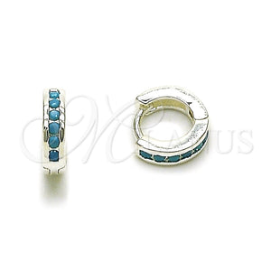 Argolla Huggie 02.282.0183.10 Rodio Laminado, con Zirconia Cubica Turquoise, Pulido, Tono Plateado