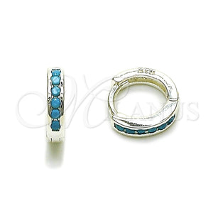 Argolla Huggie 02.282.0183.12 Rodio Laminado, con Zirconia Cubica Turquoise, Pulido, Tono Plateado