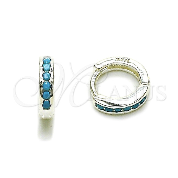 Argolla Huggie 02.282.0183.12 Rodio Laminado, con Zirconia Cubica Turquoise, Pulido, Tono Plateado