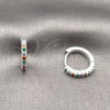 Argolla Huggie 02.282.0184.16 Rodio Laminado, con Zirconia Cubica Multicolor, Pulido, Tono Plateado
