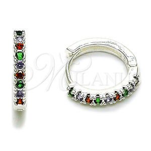 Argolla Huggie 02.282.0184.16 Rodio Laminado, con Zirconia Cubica Multicolor, Pulido, Tono Plateado