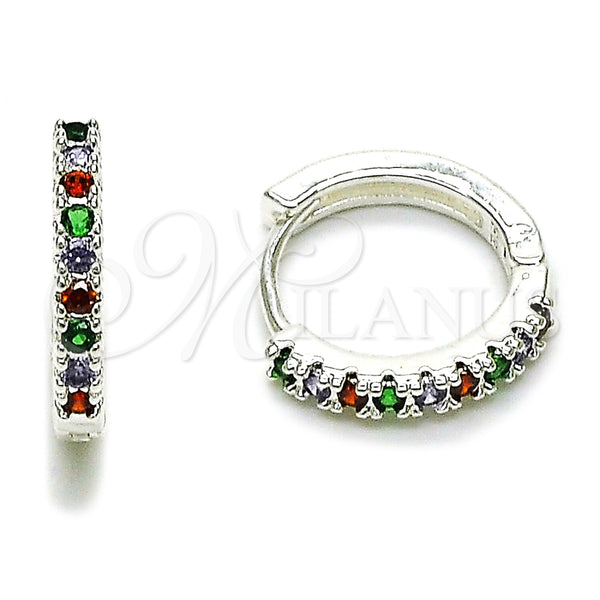 Argolla Huggie 02.282.0184.16 Rodio Laminado, con Zirconia Cubica Multicolor, Pulido, Tono Plateado