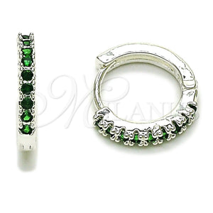 Argolla Huggie 02.282.0184.1.16 Rodio Laminado, con Zirconia Cubica Verde, Pulido, Tono Plateado