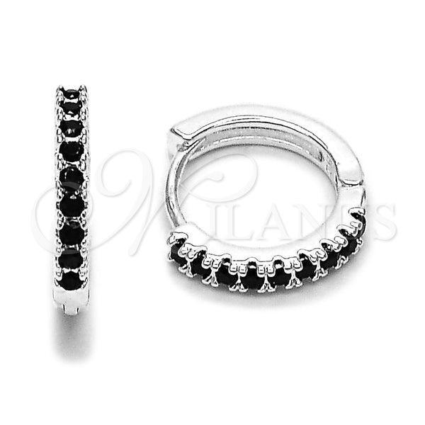 Argolla Huggie 02.282.0184.2.16 Rodio Laminado, con Zirconia Cubica Negro, Pulido, Tono Plateado