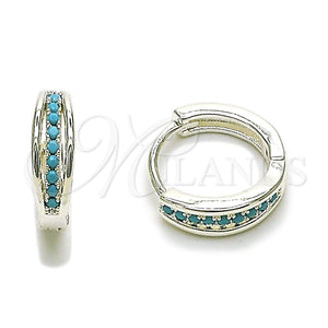 Argolla Huggie 02.282.0185.15 Rodio Laminado, con Micro Pave Turquoise, Pulido, Tono Plateado