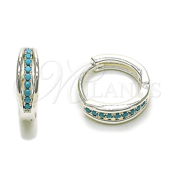 Argolla Huggie 02.282.0185.15 Rodio Laminado, con Micro Pave Turquoise, Pulido, Tono Plateado