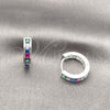 Argolla Huggie 02.282.0186.16 Rodio Laminado, con Zirconia Cubica Multicolor, Pulido, Tono Plateado