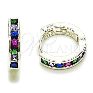 Argolla Huggie 02.282.0186.16 Rodio Laminado, con Zirconia Cubica Multicolor, Pulido, Tono Plateado