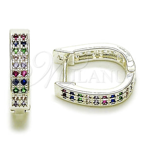 Argolla Huggie 02.282.0187.14 Rodio Laminado, con Zirconia Cubica Multicolor, Pulido, Tono Plateado