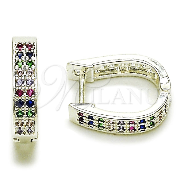 Argolla Huggie 02.282.0187.14 Rodio Laminado, con Zirconia Cubica Multicolor, Pulido, Tono Plateado