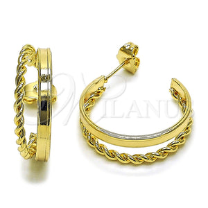 Argolla Pequeña 02.196.0260.25 Oro Laminado, Diseño de Torcido, Pulido, Tono Dorado