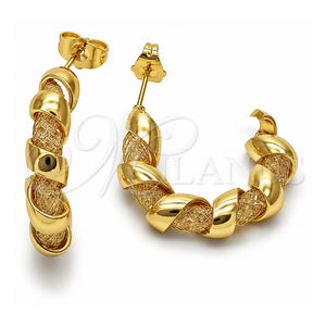 Argolla Mediana 02.196.0274.30 Oro Laminado, Diseño de Torcido, con Cristal Crystal, Pulido, Tono Dorado