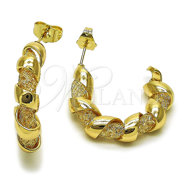 Argolla Mediana 02.196.0274.30 Oro Laminado, Diseño de Torcido, con Cristal Crystal, Pulido, Tono Dorado