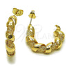 Argolla Mediana 02.196.0274.30 Oro Laminado, Diseño de Torcido, con Cristal Crystal, Pulido, Tono Dorado