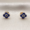Arete Dormilona 02.196.0275 Oro Laminado, Diseño de Ojo Griego y Trébol de Cuatro Hojas, Esmaltado Azul, Tono Dorado