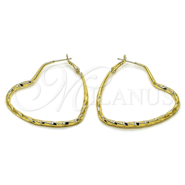 Argolla Mediana 02.196.0276.60 Oro Laminado, Diseño de Corazón y Hueco, Pulido, Tono Dorado