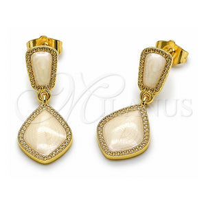 Arete Colgante 02.196.0277 Oro Laminado, Diseño de Gota, Esmaltado Blanco, Tono Dorado
