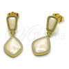 Arete Colgante 02.196.0277 Oro Laminado, Diseño de Gota, Esmaltado Blanco, Tono Dorado
