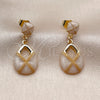 Arete Colgante 02.196.0278 Oro Laminado, Diseño de Gota y Maleta, Esmaltado Blanco, Tono Dorado