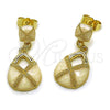 Arete Colgante 02.196.0278 Oro Laminado, Diseño de Gota y Maleta, Esmaltado Blanco, Tono Dorado