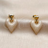 Arete Dormilona 02.196.0279 Oro Laminado, Diseño de Corazón, Esmaltado Blanco, Tono Dorado