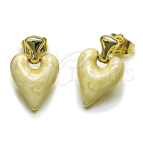 Arete Dormilona 02.196.0279 Oro Laminado, Diseño de Corazón, Esmaltado Blanco, Tono Dorado