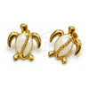 Arete Dormilona 02.196.0286 Oro Laminado, Diseño de Tortuga, Esmaltado Blanco, Tono Dorado