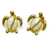 Arete Dormilona 02.196.0286 Oro Laminado, Diseño de Tortuga, Esmaltado Blanco, Tono Dorado