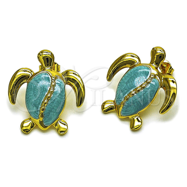 Arete Dormilona 02.196.0286.1 Oro Laminado, Diseño de Tortuga, Esmaltado Azul, Tono Dorado