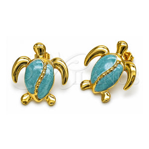 Arete Dormilona 02.196.0286.1 Oro Laminado, Diseño de Tortuga, Esmaltado Azul, Tono Dorado