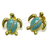 Arete Dormilona 02.196.0286.1 Oro Laminado, Diseño de Tortuga, Esmaltado Azul, Tono Dorado