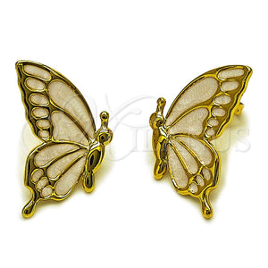 Arete Dormilona 02.196.0289 Oro Laminado, Diseño de Mariposa, Esmaltado Blanco, Tono Dorado