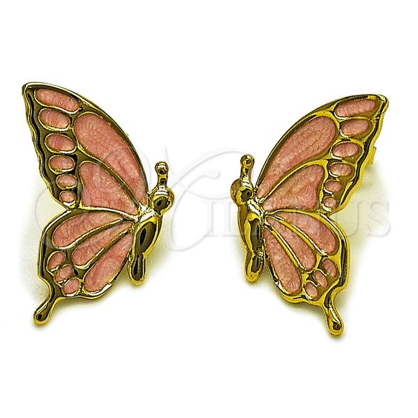 Arete Dormilona 02.196.0289.1 Oro Laminado, Diseño de Mariposa, Esmaltado Rosado, Tono Dorado