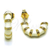 Arete Dormilona 02.196.0290 Oro Laminado, Diseño de Bambu y Hueco, Esmaltado Blanco, Tono Dorado