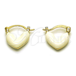 Argolla Pequeña 02.196.0291.20 Oro Laminado, Diseño de Corazón, Esmaltado Blanco, Tono Dorado