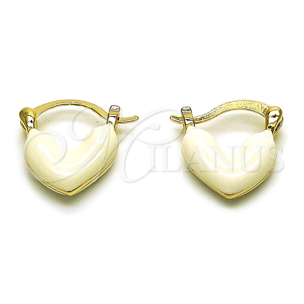 Argolla Pequeña 02.196.0291.20 Oro Laminado, Diseño de Corazón, Esmaltado Blanco, Tono Dorado