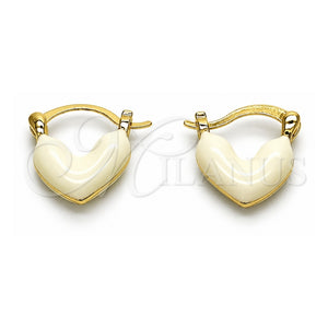Argolla Pequeña 02.196.0291.20 Oro Laminado, Diseño de Corazón, Esmaltado Blanco, Tono Dorado