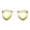 Argolla Pequeña 02.196.0291.20 Oro Laminado, Diseño de Corazón, Esmaltado Blanco, Tono Dorado