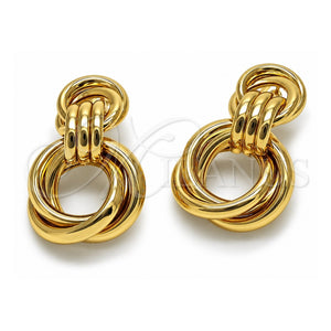 Arete Largo 02.196.0292 Oro Laminado, Diseño de Hueco y Nudo, Pulido, Tono Dorado