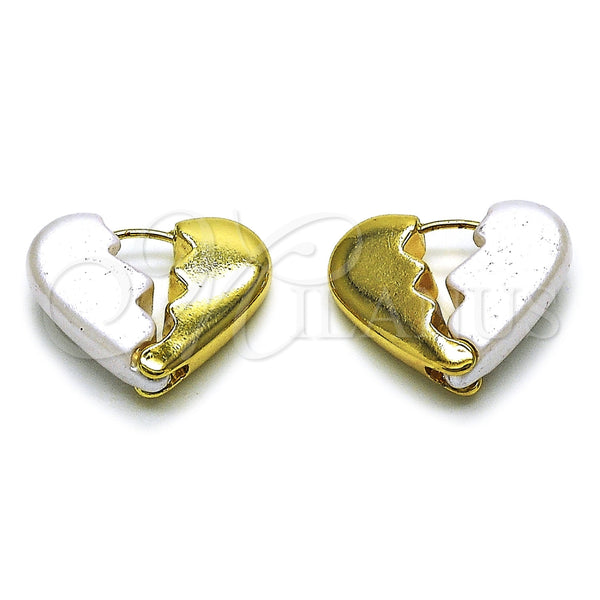 Argolla Huggie 02.196.0299.25 Oro Laminado, Diseño de Corazón, con Perla Marfil, Pulido, Tono Dorado