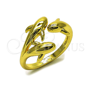 Anillo Elegante 01.381.0017 Oro Laminado, Diseño de Delfín, Pulido, Tono Dorado (Talla Unica)