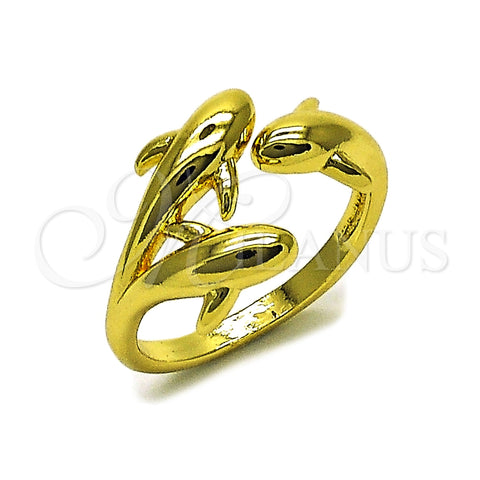 Anillo Elegante 01.381.0017 Oro Laminado, Diseño de Delfín, Pulido, Tono Dorado (Talla Unica)
