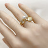 Anillo Multi Piedra 01.381.0018 Oro Laminado, Diseño de Concha y Bola, con Perla Marfil y Zirconia Cubica Blanca, Pulido, Tono Dorado (Talla Unica)
