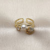Anillo Multi Piedra 01.381.0018 Oro Laminado, Diseño de Concha y Bola, con Perla Marfil y Zirconia Cubica Blanca, Pulido, Tono Dorado (Talla Unica)