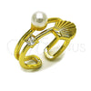 Anillo Multi Piedra 01.381.0018 Oro Laminado, Diseño de Concha y Bola, con Perla Marfil y Zirconia Cubica Blanca, Pulido, Tono Dorado (Talla Unica)