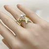 Anillo Elegante 01.381.0019 Oro Laminado, Diseño de Estrella y Bola, con Perla Marfil, Pulido, Tono Dorado (Talla Unica)